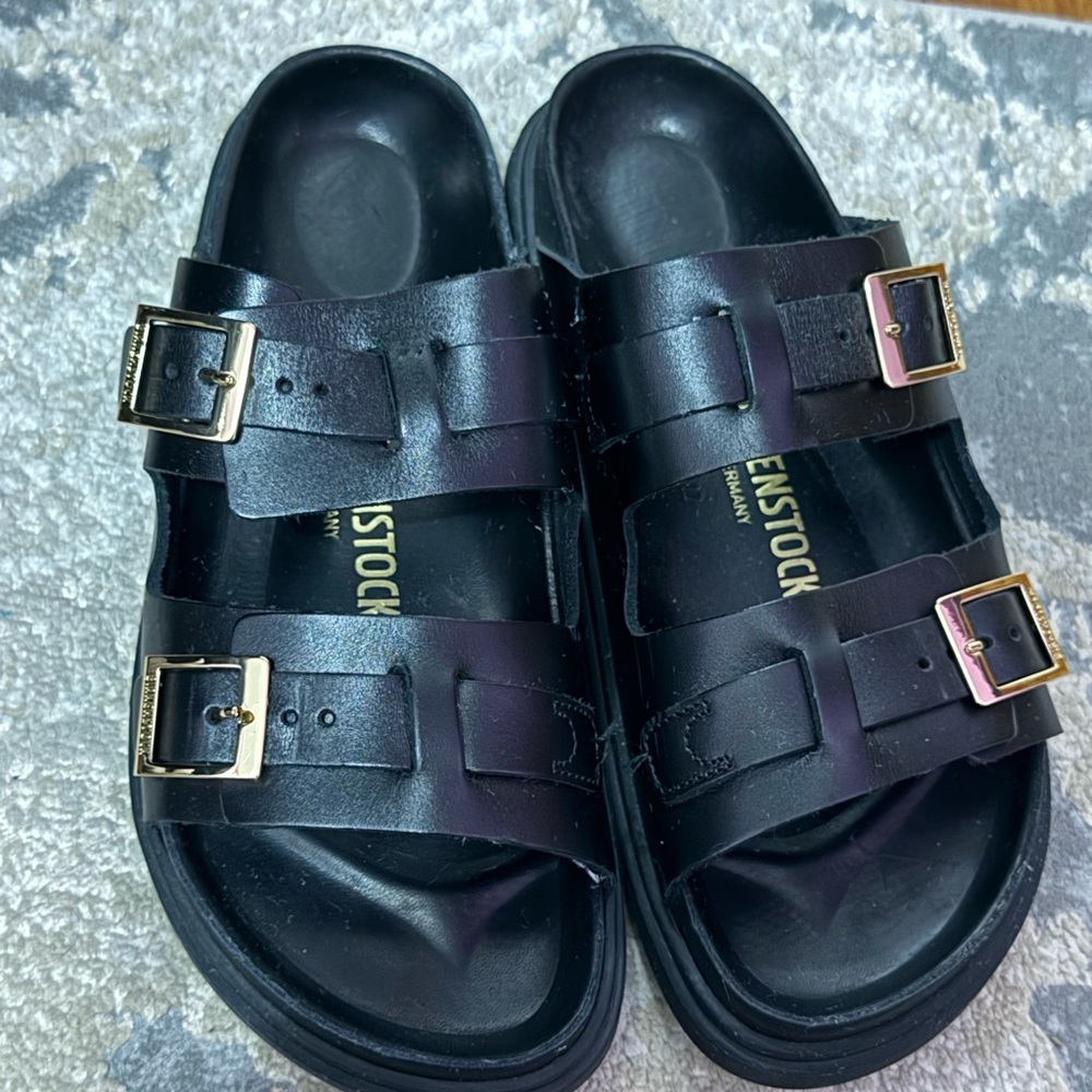 Birkenstock Black Sandals with Gold Buckles